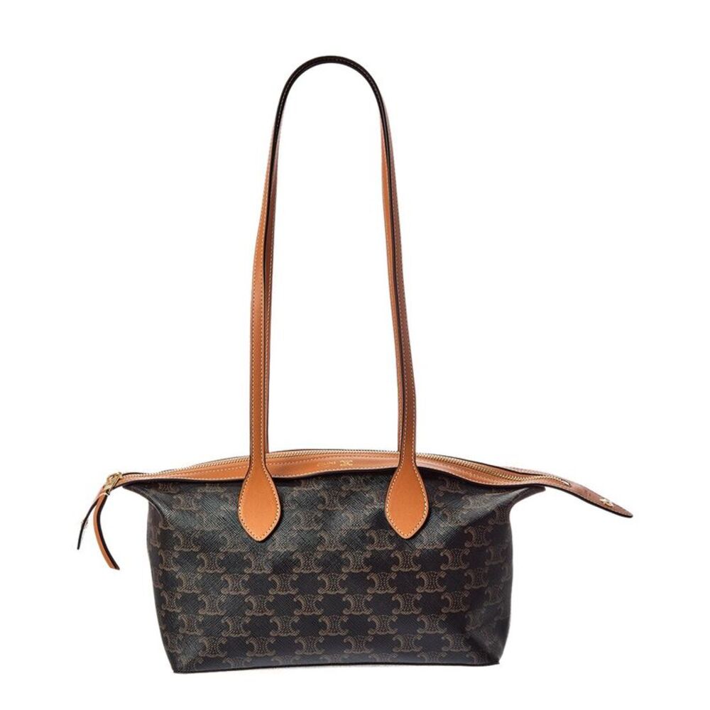 Celine Little Triomphe Canvas & Leather Duffel Bag, Brown